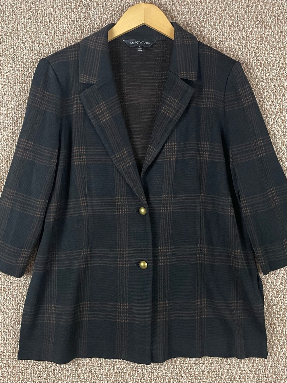 Ming Wang Blazer Jacket Large Black Brown Modern Statement Quiet Luxury E227